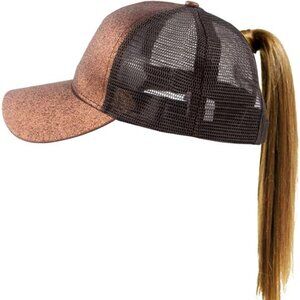Women's Ponytail Baseball Cap Messy High Bun Adjustable Plain Trucker